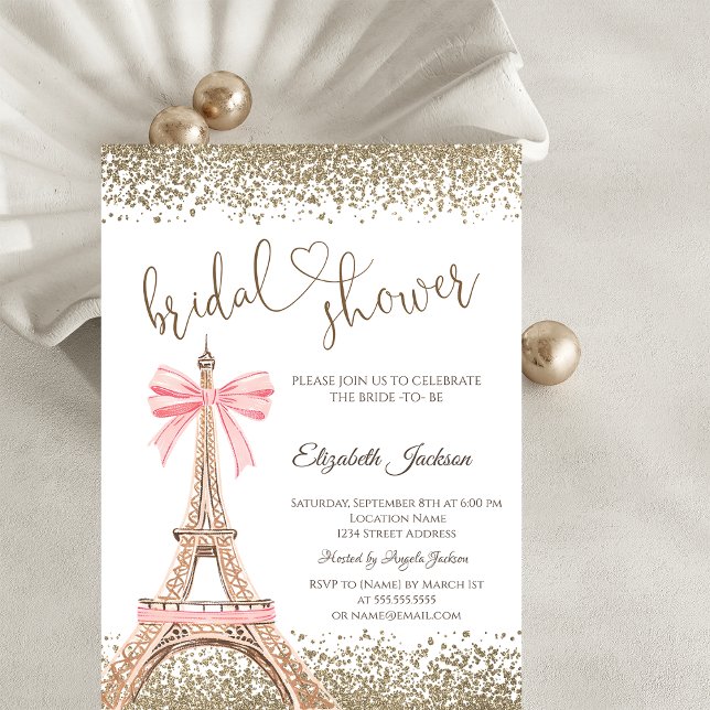 Gold Diamonds Eiffel Tower Bow Bridal Shower  Einladung (Von Creator hochgeladen)