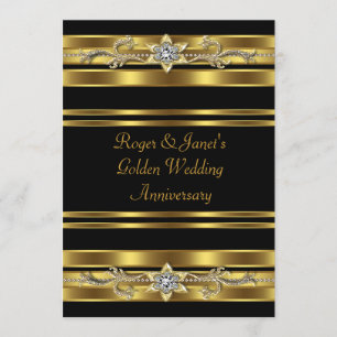 Gold Diamonds Elegant 50. Hochzeitstag Einladung