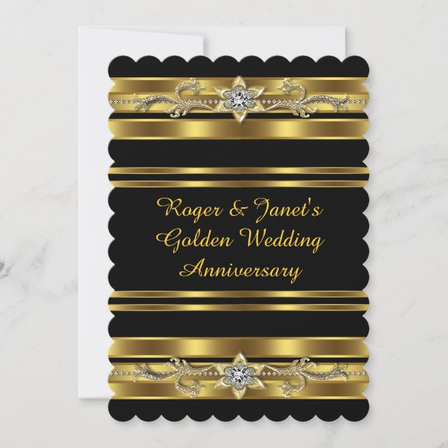 Gold Diamonds Elegant 50. Hochzeitstag Einladung (Vorderseite)
