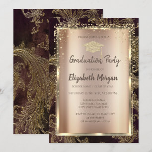 Gold Diamonds Floral Damask Abschluss Einladung