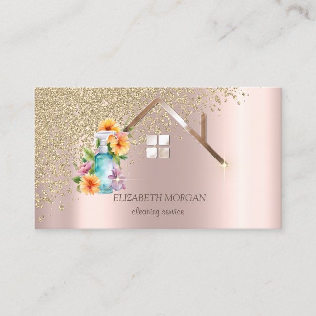 Gold Diamonds Floral Spray Flaschenreiniger Haus Visitenkarte (Vorderseite)