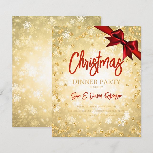 Gold Diamonds Glitzern Red Ribbon Weihnachtsfeiert (Vorne/Hinten)