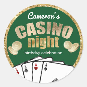 Gold Diamonds Green Casino Night Party Runder Aufkleber
