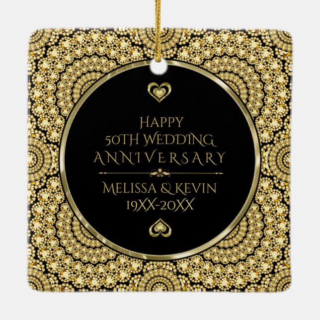 Gold Diamonds Happy 50 th Wedding Jubiläum Keramikornament (Rückseite)