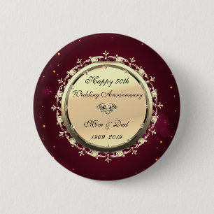 Gold Diamonds Red 50. Hochzeitstag Button