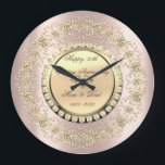 Gold Diamonds Rose Gold 25th Wedding Anniversary Große Wanduhr<br><div class="desc">Elegant gold diamonds on rose gold background.</div>