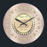 Gold Diamonds Rose Gold 25th Wedding Anniversary Große Wanduhr<br><div class="desc">Elegant gold diamonds on rose gold background.</div>