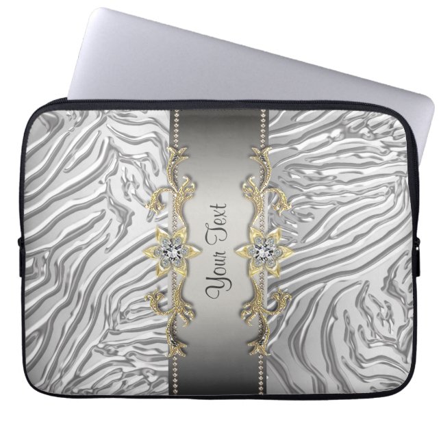 Gold Diamonds Silver Zebra Laptop Sleeve (Vorderseite)