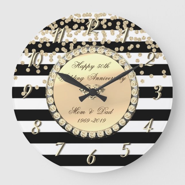 Gold Diamonds, Streifen 25. Hochzeitstag Große Wanduhr (Vorderseite)