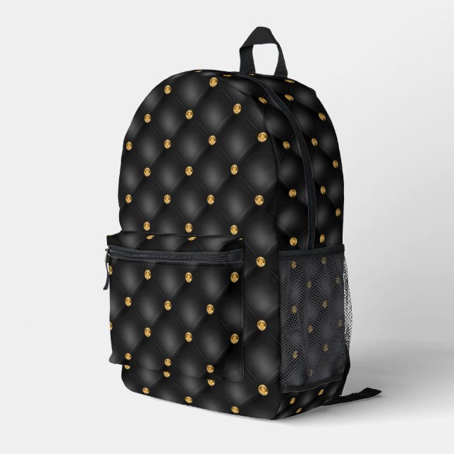 Gold Diamonds Tufted Black Backpack Bedruckter Rucksack (Rückseitige Ecke Rechts)