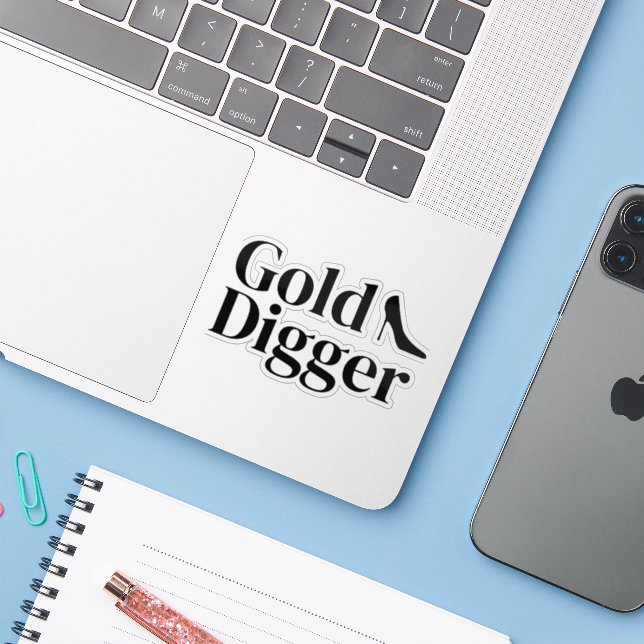 Gold Digger funny custom vinyl sticker (Ordinateur portable avec iPhone)