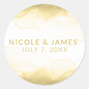 Gold Dijon Senf Aquarell Moderne Chic Hochzeit Runder Aufkleber