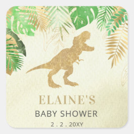 Gold Dinosaur Baby Dusche Danke Quadratischer Aufkleber