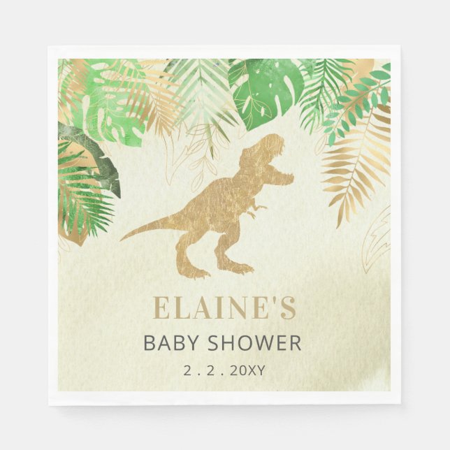 Gold Dinosaur Baby Dusche Danke Serviette (Vorderseite)