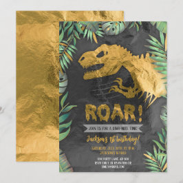 Gold Dinosaur Roar Birthday Einladung