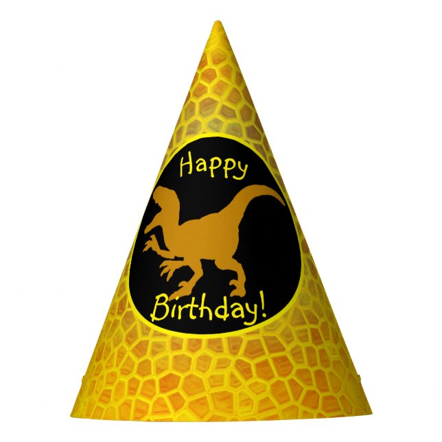 Gold Dinosaurier Hidden Happy Birthday! Partyhütchen (Vorderseite)
