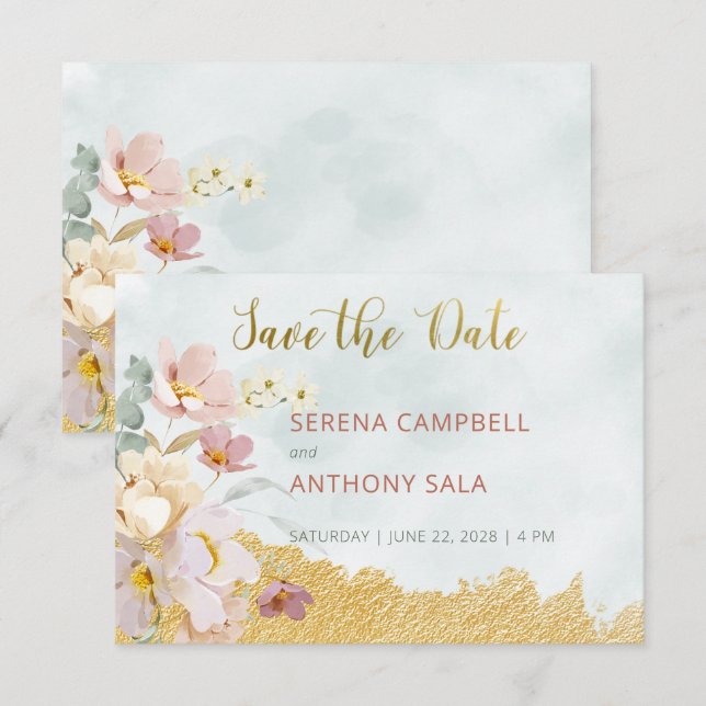 Gold Dipped Floral Enregistrer la carte Date (Devant / Derrière)