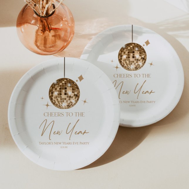 Gold Disco Ball Cheers Silvester Party Pappteller (Von Creator hochgeladen)