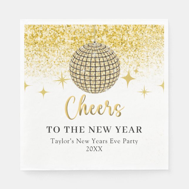 Gold Disco Ball Cheers Silvester Party Serviette (Vorderseite)