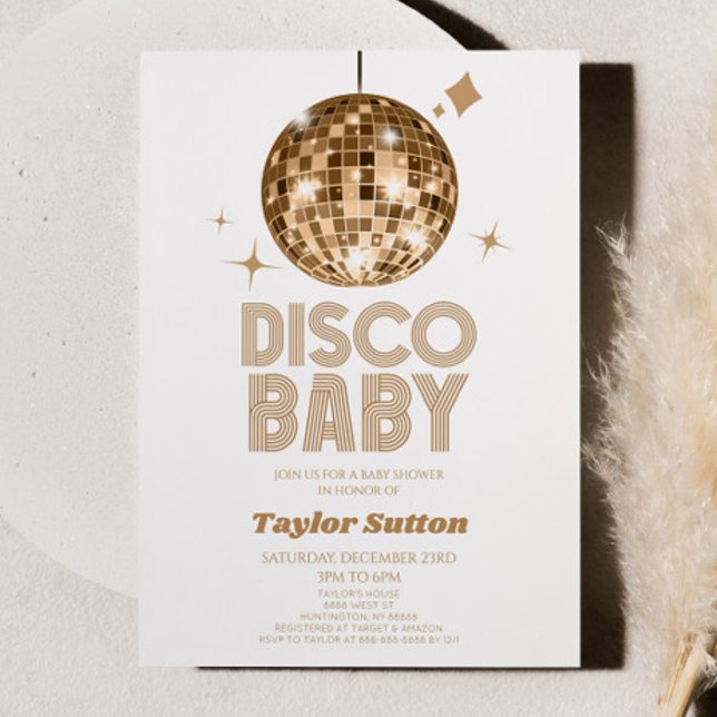 Gold Disco Ball 'Disco Baby' Babydusche Einladung (Von Creator hochgeladen)
