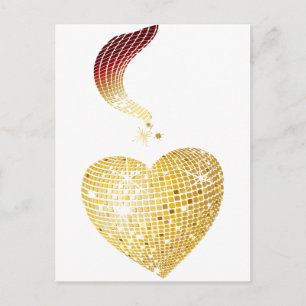 Gold Disco Ball Herz Postkarte