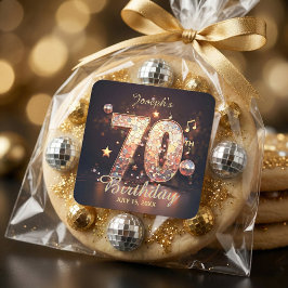 Gold Disco Ball Music Notes 70th Birthday Party Quadratischer Aufkleber
