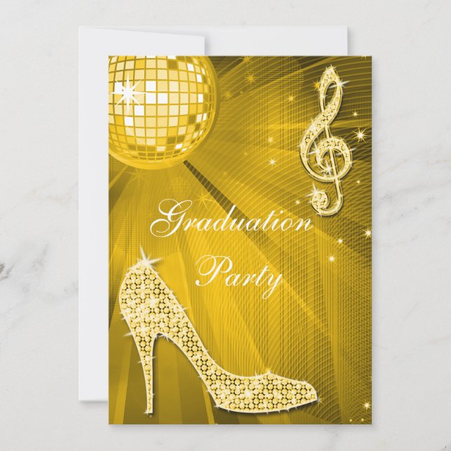 Gold Disco Ball Sparkone Heels Abschluss Einladung (Vorderseite)