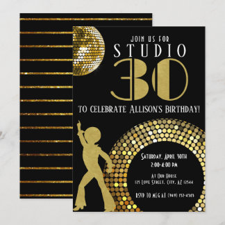 Gold Disco Ball Studio 54 Party 30. Geburtstag Einladung
