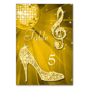 Gold Disco Ball und Stiletto Shoe Doppelseitig Tischnummer