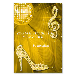 Gold Disco Ball und Stiletto Shoe Doppelseitig Tischnummer