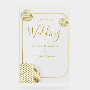 Gold Disco Ball Wedding Willkommen Acrylschild