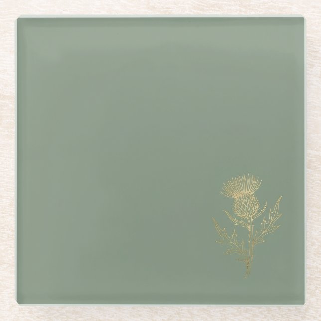 Gold Distel Salbeigrün Glasuntersetzer (Vorderseite)