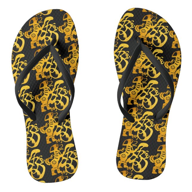 Gold Dog Papercut Chinesisches Neujahr 2018 Dreh F Flip Flops (Fußbett)
