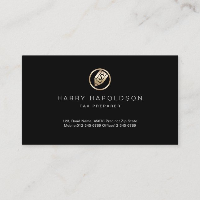 Gold Dollar Pen Icon Tax Preparer Business Card Visitenkarte (Vorderseite)
