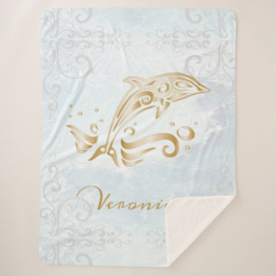 Gold Dolphin Personalisiert Sherpa Blanket Sherpadecke