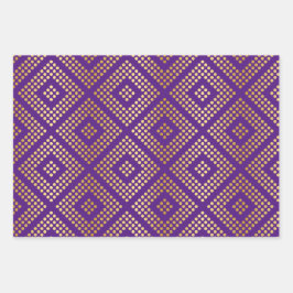 Gold Dot Patterns auf Royal Lila Geschenkpapier Set
