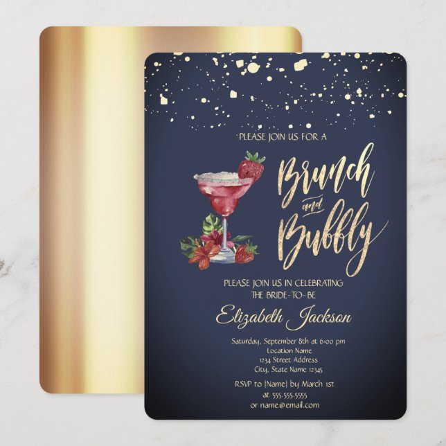 Gold Dots Cocktail Glass Brautparty Einladung (Vorne/Hinten)