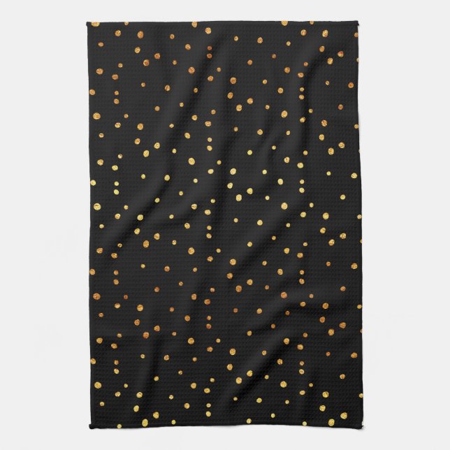 Gold Dots Confetti Imitate Fossil-Dot Schwarz Küchentuch (Vertikal)