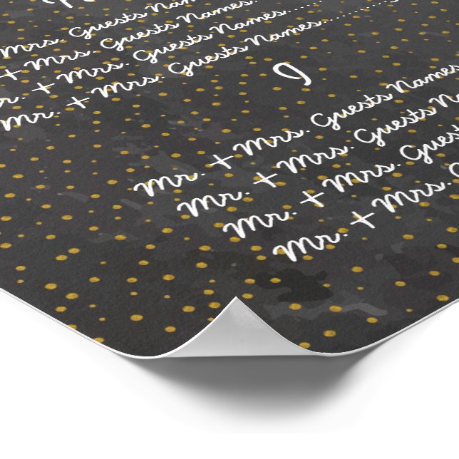 Gold Dots Wedding Chalkboard Gästekarte Poster (Ecke)