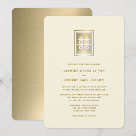 Gold Double Happiness Elegante chinesische Hochzei Einladung