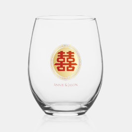 Gold Double Xi Peony Chinese Wedding Weinglas Ohne Stiel