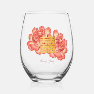 Gold Double Xi Peony Chinese Wedding Weinglas Ohne Stiel