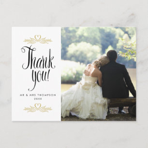 Gold Doves and Hearts Wedding Foto Vielen Dank Postkarte
