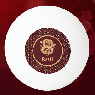Gold Dragon and Medieval Stars and Moon on Maroon Tischtennisball