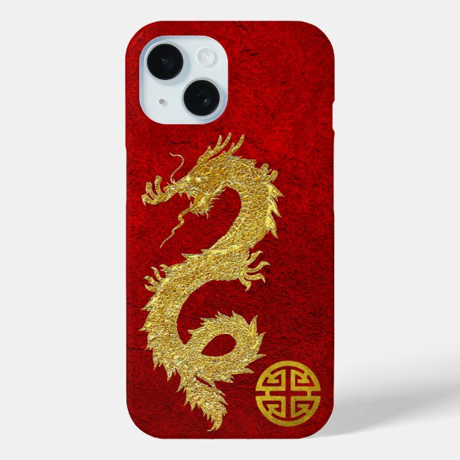 Gold Dragon Chinesisches Wohlstandssymbol iPhone 15 Hülle (Rückseite)