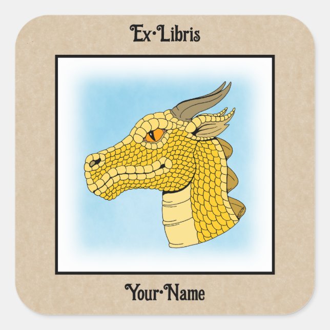 Gold Dragon Head in Profile Buchzeichen Quadratischer Aufkleber (Vorderseite)