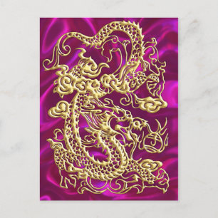 Gold Dragon Magenta Satin Lush Gold Card Postkarte