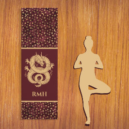 Gold Dragon on Burgundy with Stars Moon Monogram Yogamatte