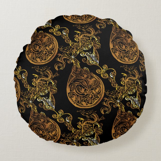 Gold Dragon Rundes Kissen (Vorderseite)