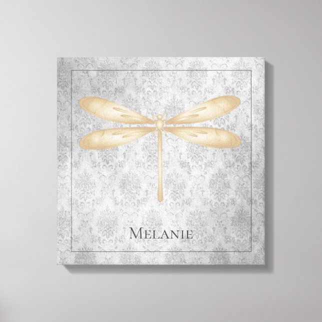 Gold Dragonfly Damask Leinwanddruck (Vorderseite)